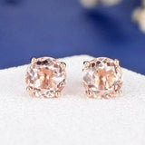 1ct Round Cut Champagne Morganite Royal Stud Earrings Women 14k Rose Gold Finish