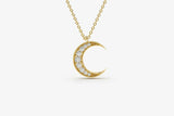 0.7ct Diamond Pendant with Chain Round Cut Crescent Moon 14k Yellow Gold Finish