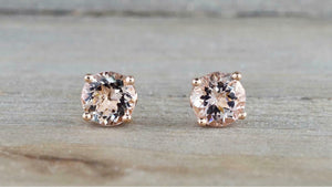 0.4ct Round Cut Peach Morganite Solitaire Stud Earrings 14k Rose Gold Finish