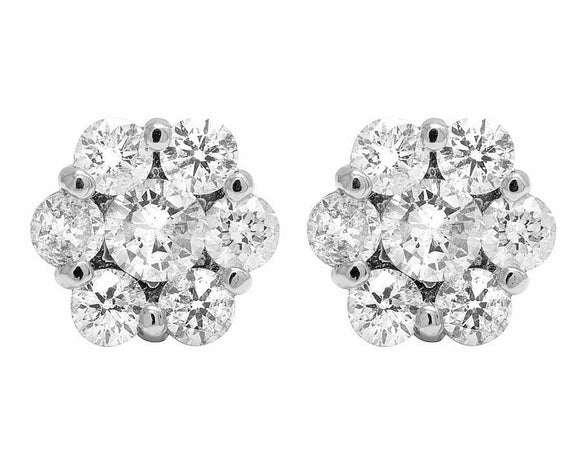 4ct Round Cut Diamond Flower Cluster Stud Earrings Women 14k White Gold Finish