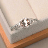 2ct Oval Cut Peach Morganite Engagement Ring Bridal Set Halo 14k White Gold Over