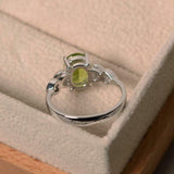 2ct Oval Cut Green Peridot Heart Shape Diamond Accents Ring 14k WhiteGold Finish