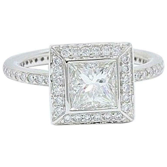 2ct Princess Cut Diamond Engagement Ring Halo Round Accent 14k White Gold Finish