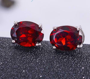 2ct Oval Cut Red Garnet 4 Prong Solitaire Stud Earrings 14k White Gold Finish