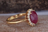 1.5ct Oval Cut Pink Ruby Floral Solitaire Engagement Ring 14k Yellow Gold Finish