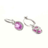 2ct Oval Cut Pink Sapphire Diamond Halo Drop Earrings 14k White Gold Finish