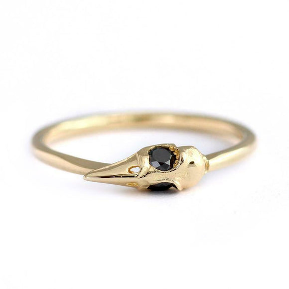 0.2ct Round Cut Black Diamond Engagement Ring 14k Yellow Gold Finish Bird Skull