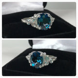 1.3ct Oval Cut London Blue Topaz Women Engagement Ring 14k White Gold Finish