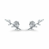 1ct Round Cut VVS1D Diamond Lead Vine Stud Earrings 14k White Gold Finish