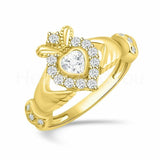 1.9ct Heart Simulated Diamond Claddagh Wedding Bridal Set 14k Yellow Gold Plated