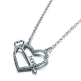 0.8ct Round Cut Diamond Pendant with Chain Heart Arrow 14k White Gold Finish