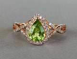 2ct Pear Cut Green Peridot Halo Infinity Engagement Ring 14k Rose Gold Finish