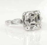 5Ct Asscher Diamond Trilogy Solitaire Ring 18K White Gold Over Baguette Accents