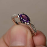 0.8ct Oval Cut Purple Amethyst Diamond Engagement Ring 14k White Gold Finish