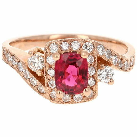 2ct Cushion Cut Pink Ruby Engagement Ring Swirl Round Accents 14k Rose Gold Over