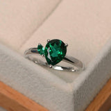 1ct Pear Cut Emerald Engagement Ring Two Stone Solitaire 14k White Gold Finish