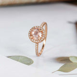 1.5ct Round Cut Peach Morganite Engagement Ring Diamond Halo 14k Rose Gold Over