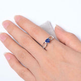 1ct Engagement Ring Heart Cut Blue Sapphire Split Shank 14k White Gold Finish