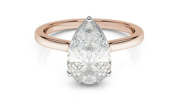 Solitaire Women Engagement Ring 1.5ct Pear Cut VVS1 Diamond 14k Rose Gold Finish