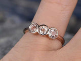 1.5ct Round Peach Morganite Engagement Ring 14k Rose Gold Finish Unique Trilogy