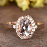 2.1ct Oval Cut Peach Morganite Engagement Ring Halo Trilogy 14k Rose Gold Finish