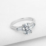 1.3ct Oval Diamond Engagement Ring Baguette Accent Trilogy 14k White Gold Finish