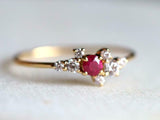 1ct Engagement Ring Round Cut Pink Ruby Cluster 14k Yellow Gold Finish