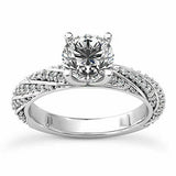 4Ct Round Cut Diamond Twist Studded Shank Solitaire Ring 14K White Gold Finish