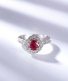 2ct Oval Cut Pink Ruby Diamond Accent Floral Solitaire Ring 14k WhiteGold Finish