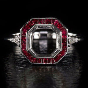 4Ct Princess Cut Pink Ruby Unique Art Deco Engagement Ring 14K White Gold Finish