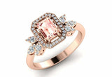 2ct Emerald Cut Morganite Diamond Halo Floral Engagement Ring 14k Rose Gold Over