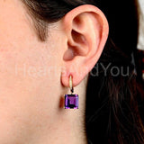 2ct Emerald Simulated Amethyst Latch Back Drop Earrings 14k Yellow Gold Plated