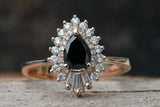 Vintage Promise Engagement Ring 1ct Pear Cut Black Diamond 14k Rose Gold Finish