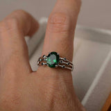 2ct Oval Cut Green Emerald Solitaire Split Band Accent Ring 14k WhiteGold Finish