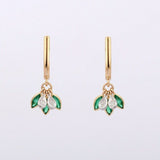 1.5ct Drop Earrings Marquise Cut Green Emerald Leaf Design 14k YellowGold Finish