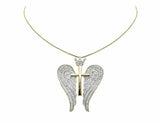 2ct Round Cut VVS1D Diamond Pendant Angel Wings with Cross 14k YellowGold Finish