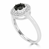 1.2ct Round Cut Black Diamond Engagement Ring Halo Floral 14k White Gold Finish