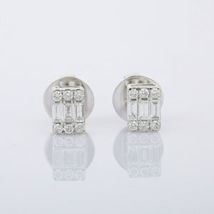 1.55ct Stud Earrings Baguette Round Cut Diamond Stylish 14k White Gold Finish