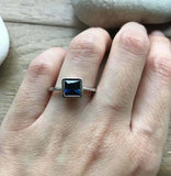 0.6ct Princess Cut Blue Sapphire Engagement Ring Bezel Set 14k White Gold Finish