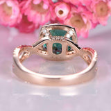 1.5ct Round Cut Green Emerald Engagement Ring Halo Infinity 14k Rose Gold Finish