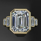 3.5ct Emerald Cut Diamond Engagement Ring 14k Yellow Gold Over 5 Stone Bezel Set