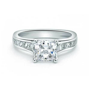 2ct Cushion Cut Diamond Engagement Ring Accents Solitaire 18k White Gold Finish