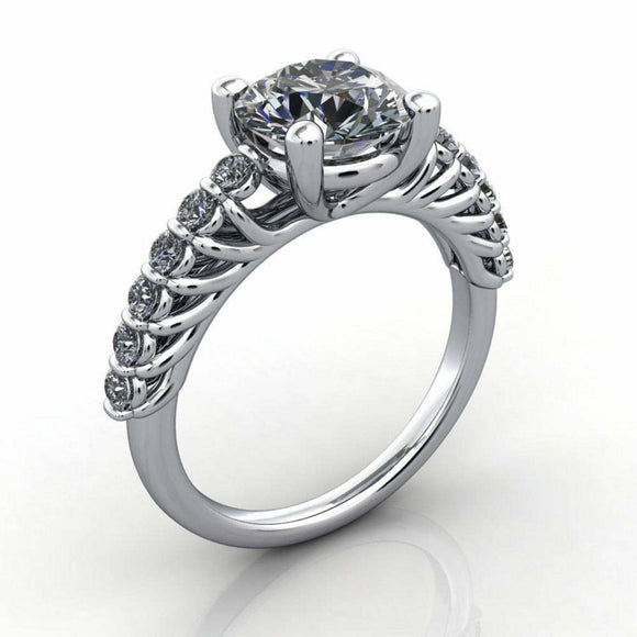 3.2ct Round Diamond Engagement Ring Solitaire Filigree Floral 14k WhiteGold Over