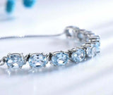 10ct Oval Cut Blue Topaz Royal Women Bolo  Bracelet 14k White Gold Finish