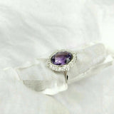 2.15ct Oval Cut Purple Amethyst Floral Engagement Ring 14k White Gold Finish