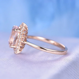 1.72ct Oval Cut Peach Morganite Diamond Halo Solitaire Ring 14k Rose Gold Finish