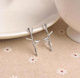 Cute Lovely Bird on Twig Tree Branch Women Stud Earrings 14k White Gold Finish