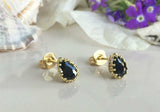 1ct Pear Cut Black Diamond Crown Teardrop Stud Earrings 14k Yellow Gold Finish