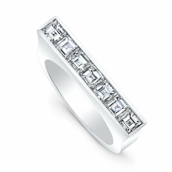 6Ct Horizontal Asscher Cut Diamond Art Deco Engagement Ring 14K White Gold Over