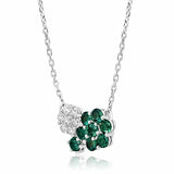 2ct Round Green Emerald & Diamond Dual Flower Pendant Chain 14k White Gold Over